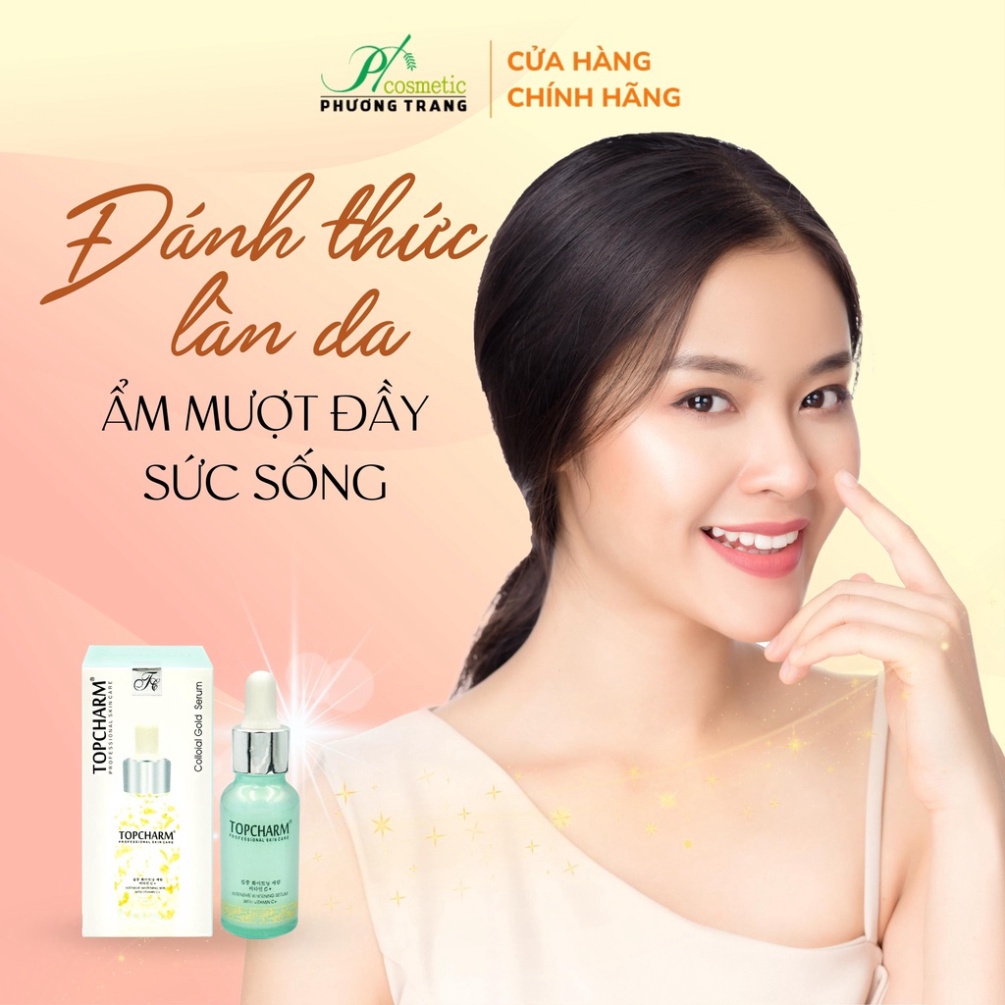 Serum dưỡng trắng TOPCHARM - tái tạo và trẻ hóa da tinh chất vàng, giúp da căng bóng và săn chắc