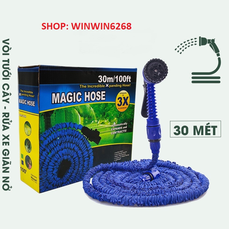 Vòi xịt nước thông minh giãn nở 30m Magic Hose, Vòi nước rửa xe tưới cây tự động giãn dài khi bơm nước vào