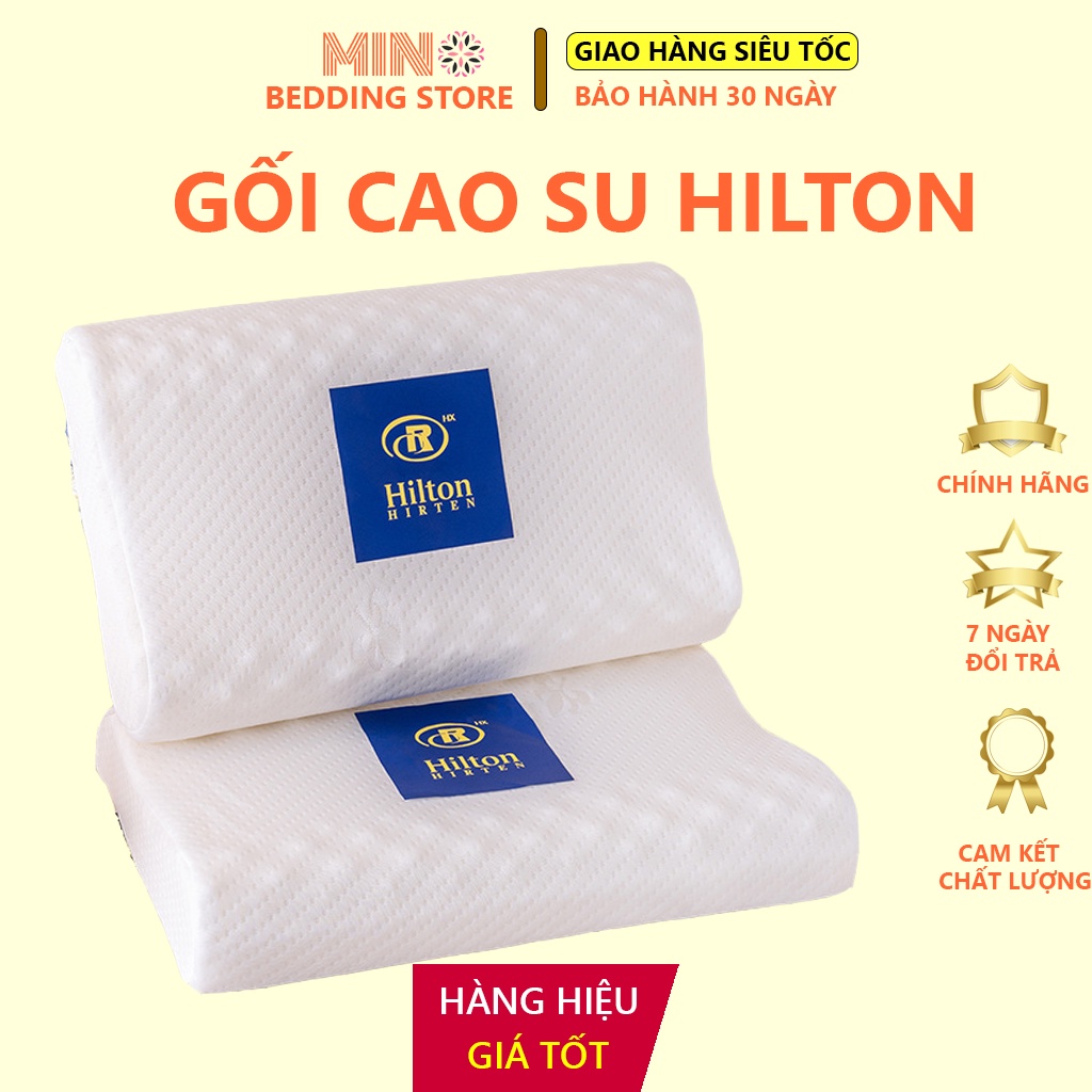 Gối Cao Su Non Hilton cao cấp cam kết chính hãng, Ruột Gối Cao Su thiết kế lượn sóng chống đau cổ vai gáy