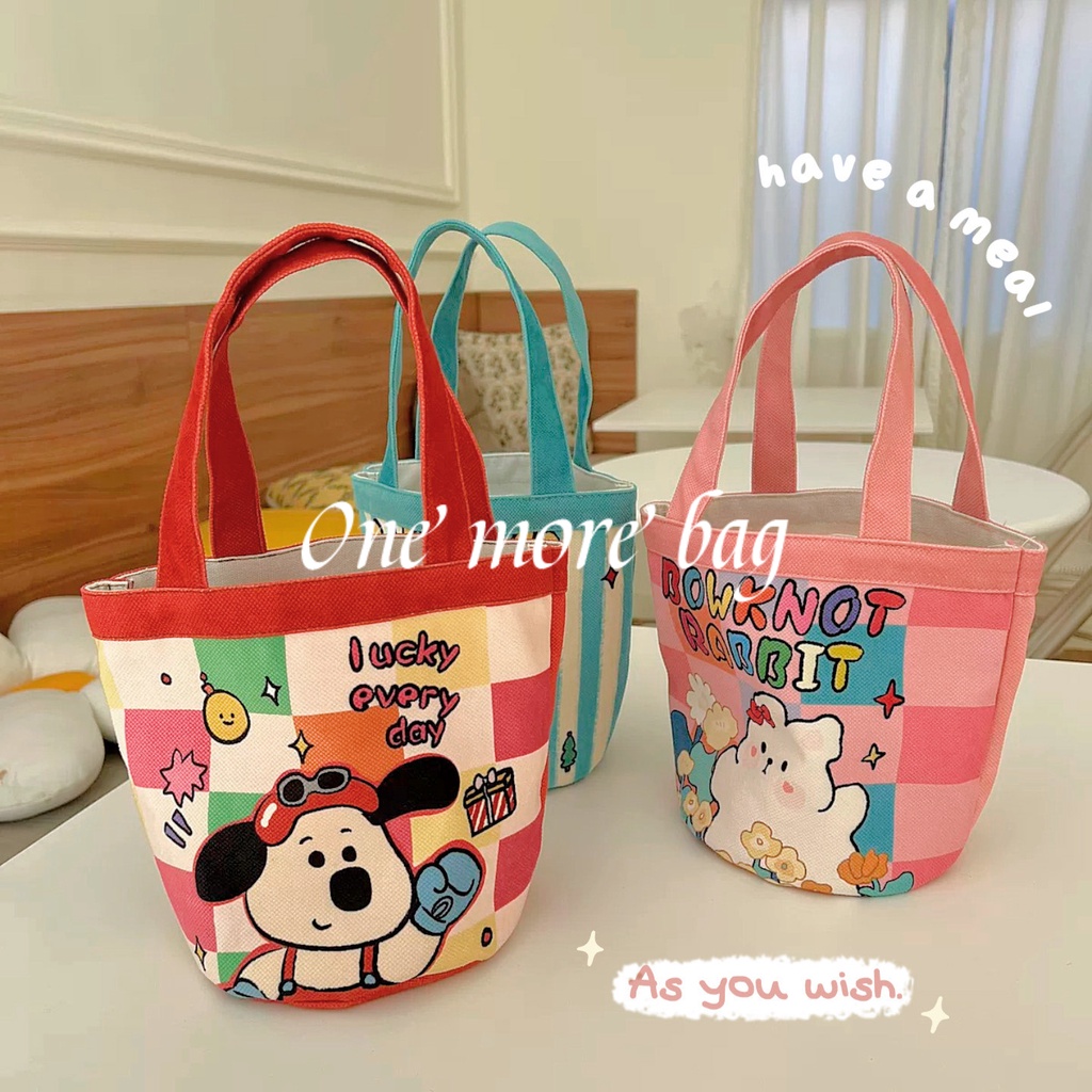 One Túi Xách Vải canvas Đựng Hộp Cơm Trưa In Họa Tiết graffiti Phong Cách Hàn Quốc Cho Nữ