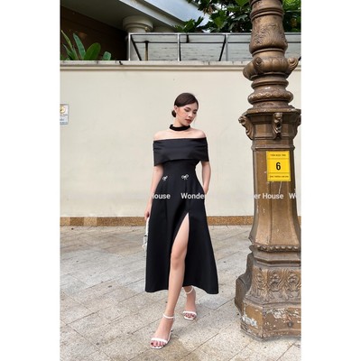 Đầm thiết kế WONDERHOUSE trễ vai form dài xẻ tà nữ tính, dự tiệc sang chảnh - Violet Dress