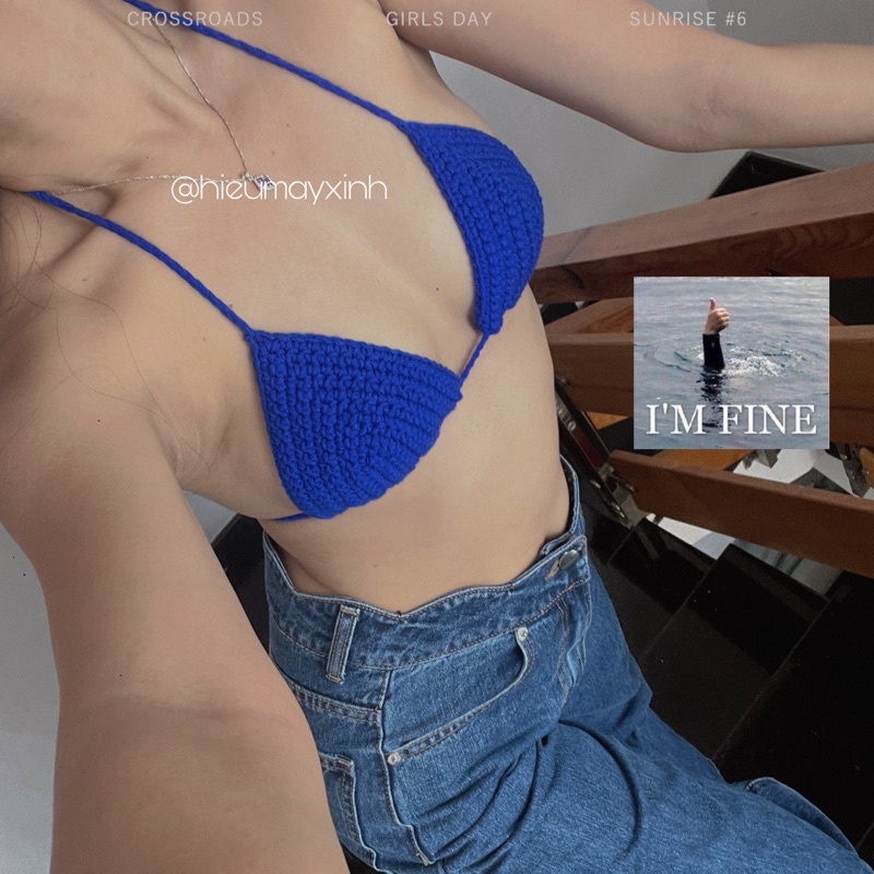 AMEE bikini 👙crochet len móc áo style mùa hè