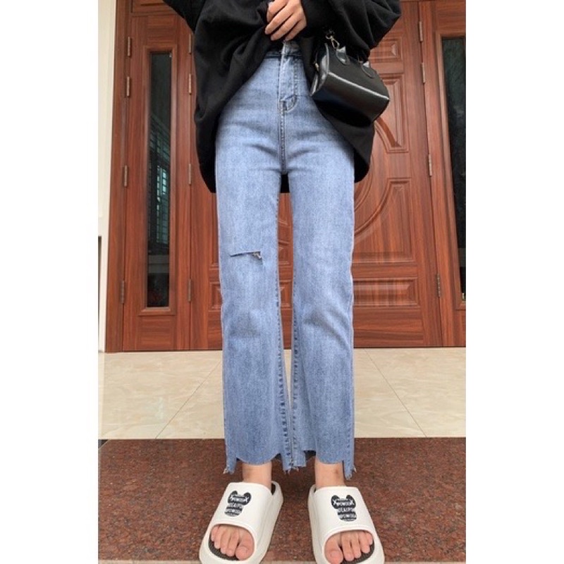 Baggy Jeans Ống Suông Rách Gấu L