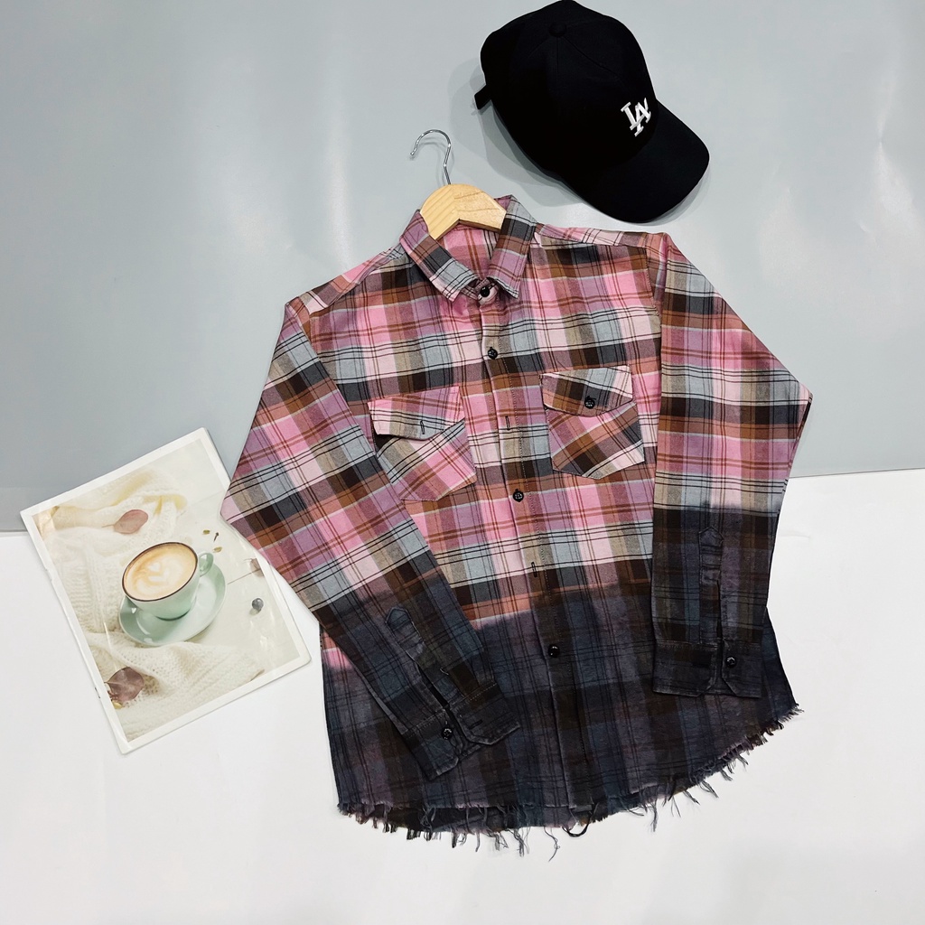 Áo sơ mi cặp nam nữ sọc caro phối chất nỉ thoáng mát phối màu trên dưới phong cách NHUNHI FASHION SM06 | BigBuy360 - bigbuy360.vn