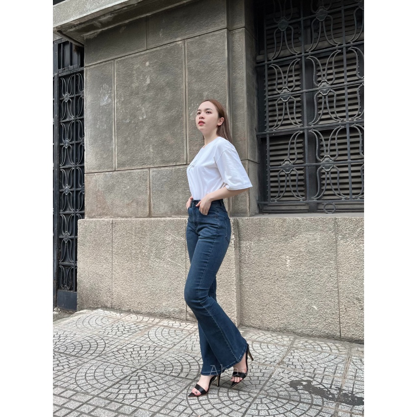 QUẦN JEANS DÀI ỐNG LOE MÀU XANH RÊU