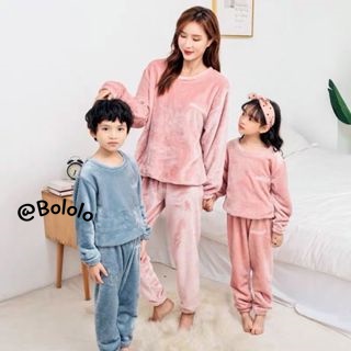 Bololo Bộ Đồ Ngủ Tay Dài Vải Lông Cừu San Hô Giữ Ấm Mùa Thu Và Mùa Đông Phiên Bản Mới Hàn Quốc Dành Cho Mẹ Và Bé