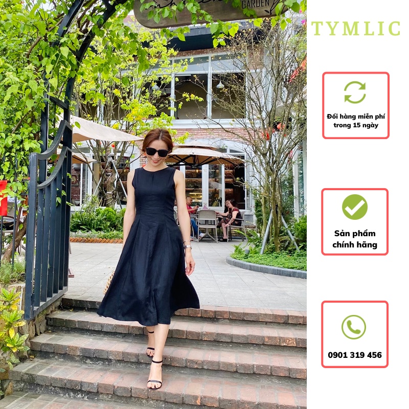 Đầm Linen Tưng Premium Sát Nách Đen TYMLIC