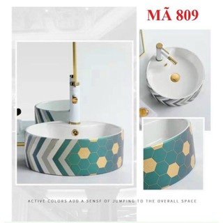 Lavabo rửa mặt đặt bàn đá hình tròn hoa văn