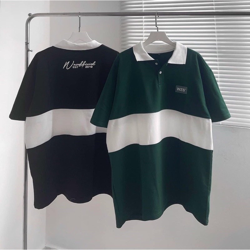 Áo phông cổ bẻ WZS phối thân cổ trắng HOTTREND - Áo polo nam nữ unisex freesize form rộng 65kg