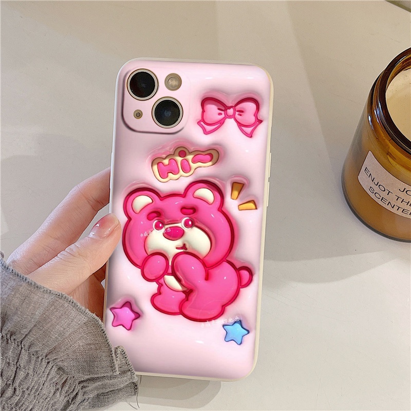 Ốp lưng iphone vuông chống sốc gấu Los.to hồng cute bảo vệ camera cho ip 6/6s/7/8/X/XS/11/12/13/14 Pro Plus Max e4120