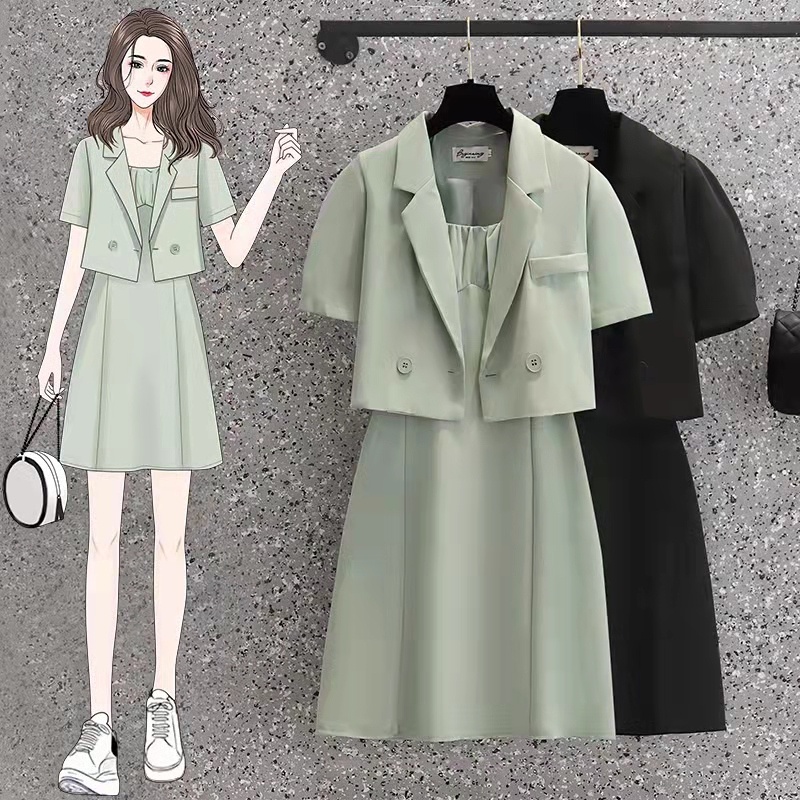 🌸Hàng Order(Sẵn 3XL) 🌸Váy Đầm Bigsize Sét Áo Vest Tay Bồng Phối Váy Dây Nhún Ngực Tiểu Thư Nữ Tính🌸Hàng Quảng Châu