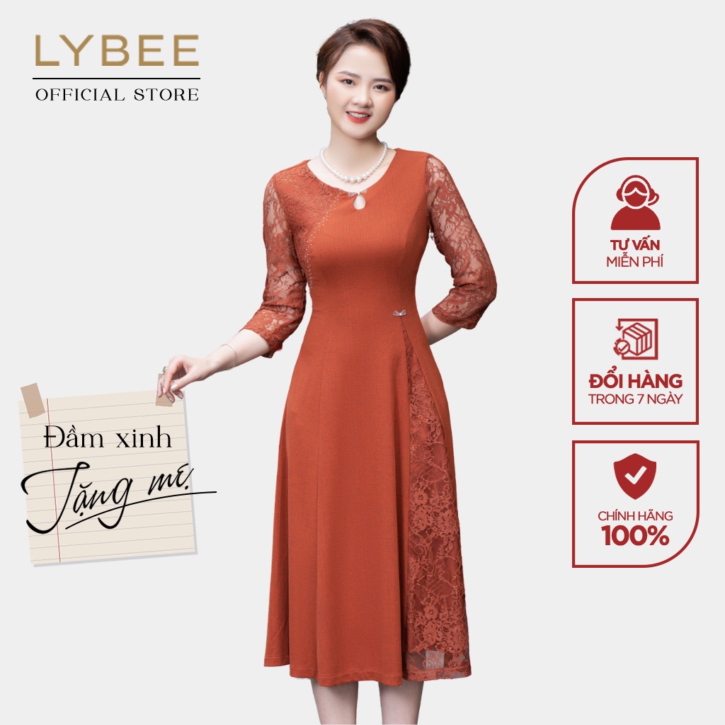 Đầm trung niên sang trọng cho mẹ LYBEE LV837 dáng xòe A chất thun gấm thoáng mát thiết kế cao cấp thời thượng