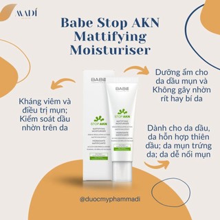 Kem dưỡng ẩm cho da mụn, babe stop akn mattifying moisturiser 50ml - hàng công ty - hàng công ty