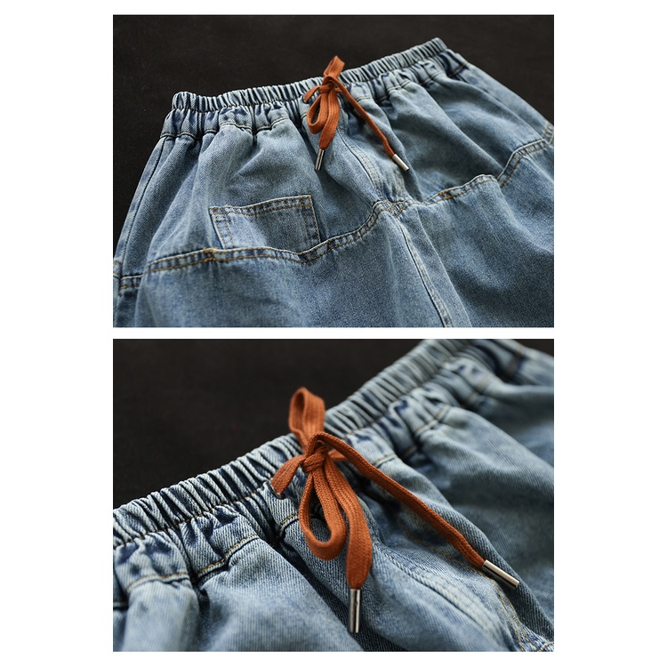 Chân váy denim KAMAKA lưng thun thêu những bông hoa một túi sau - NU8292