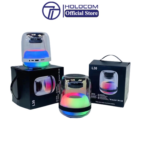 Loa Bluetooth Đổi Màu Trong Suốt Để Bàn Led RGB HOLOCOM L30, Loa Không Dây Di Động Cầm Tay Âm Bass Mạnh 6D Công Suất 10W