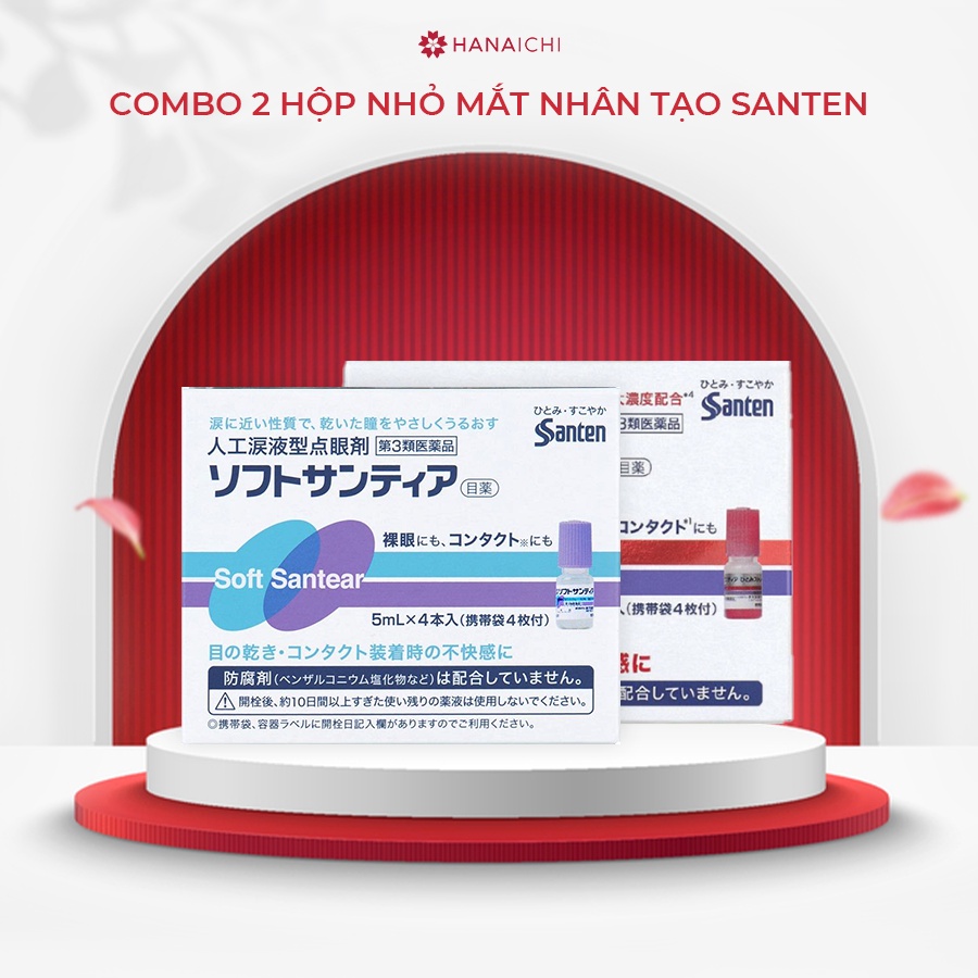 Combo 2 Hộp nước nhỏ mắt nhân tạo Santen Soft Santear - 1 Hộp 4 lọ Nội Địa Nhật