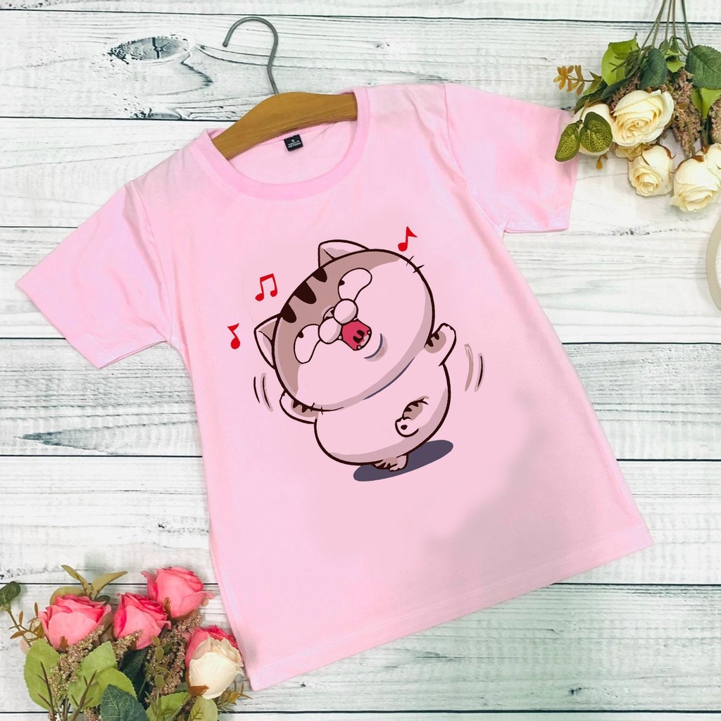 Áo thun hồng cho bé gái in hình Mèo Ú Ami dễ thương, áo phông trẻ em mềm mịn, co giãn có size từ 10kg đến 60kg