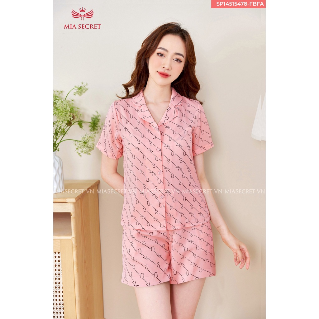 Đồ Bộ Nữ mặc nhà MIA SECRET, đồ ngủ pijama quần đùi lụa tuyết cao cấp trơn mịn MIA15478