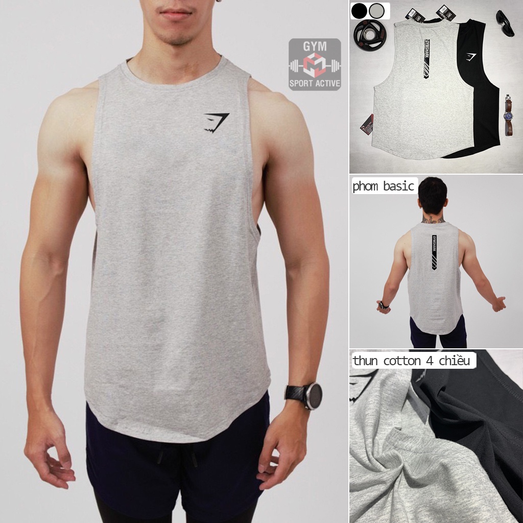 Áo tank top nam thể thao ba lỗ tập gym phom đẹp thoáng mát chất thun cotton 4 chiều cao cấp tank Gymshark