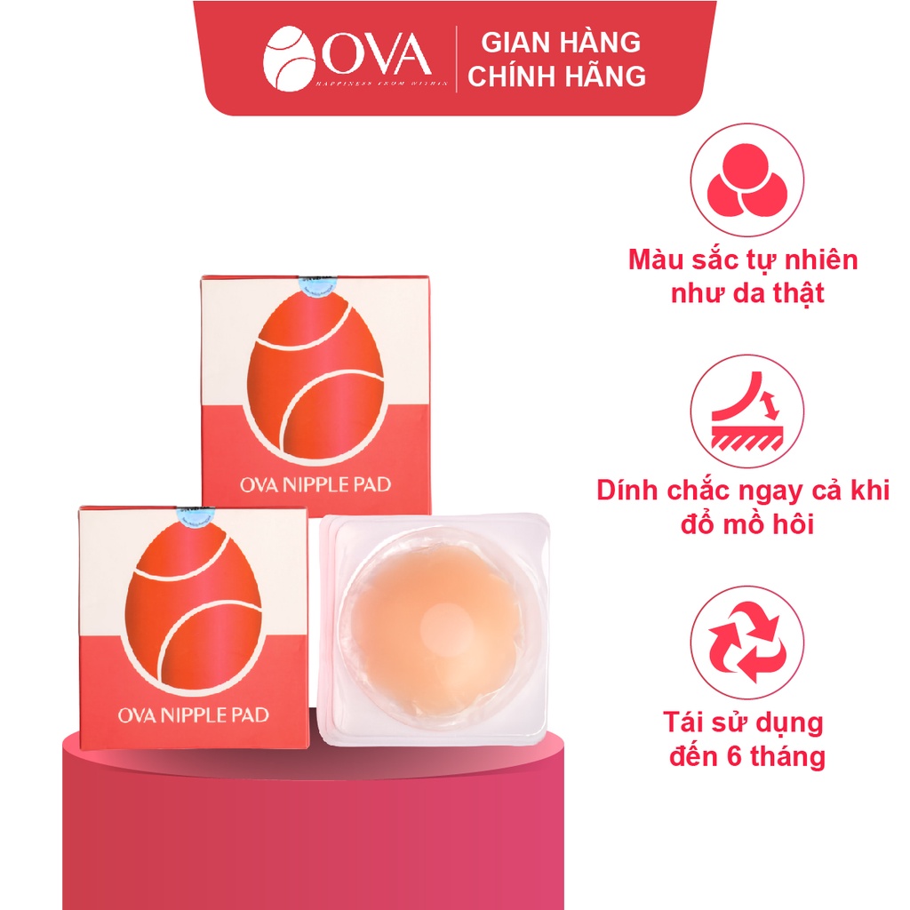 Miếng dán ngực nhũ hoa (đầu ti) silicon cao cấp Ovapink Nipple Pad mềm mại và tái sử dụng được 6 tháng