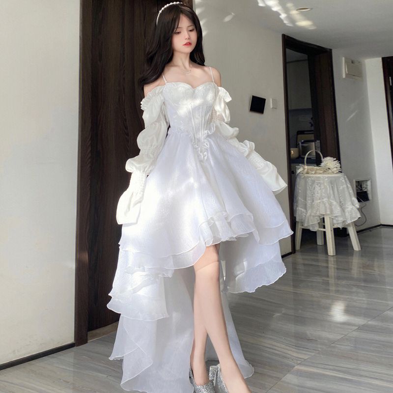 Đầm Công Chúa Hai Dây Màu Trắng Phong Cách Retro Pháp Thời Trang Mùa Xuân 2023 Mới