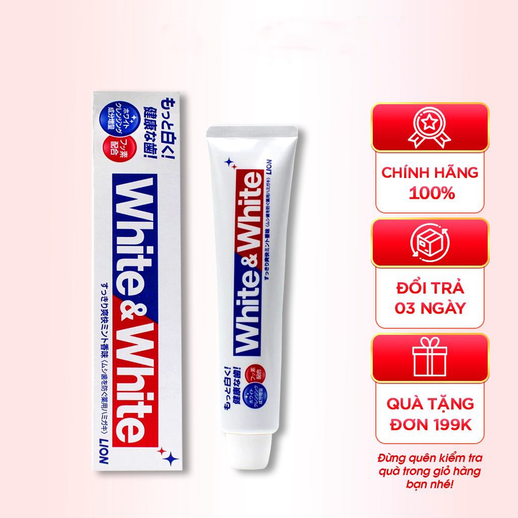 Kem đánh răng White & White Lion làm trắng răng , hơi thở thơm mát 150g Nhật Bản