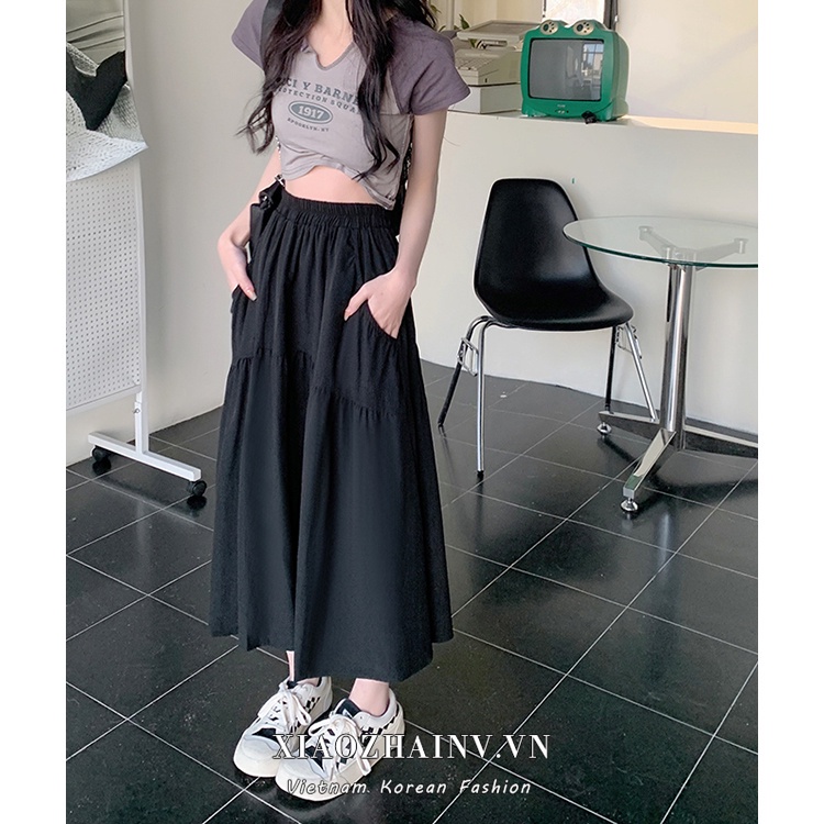 Xiaozhainv Váy Màu Trơn Đơn Giản Thời Trang Hàn Quốc Cho Nữ