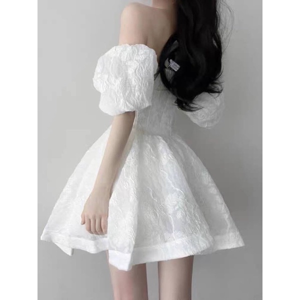 ĐẦM TRẮNG XỐP BẸT VAI NƠ NGỰC _ D341 | BigBuy360 - bigbuy360.vn