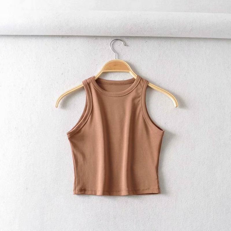 Áo croptop nữ 92 WEAR cổ tròn sát nách , thiết kế ôm body tank top vải cotton co giãn tốt ATW2005