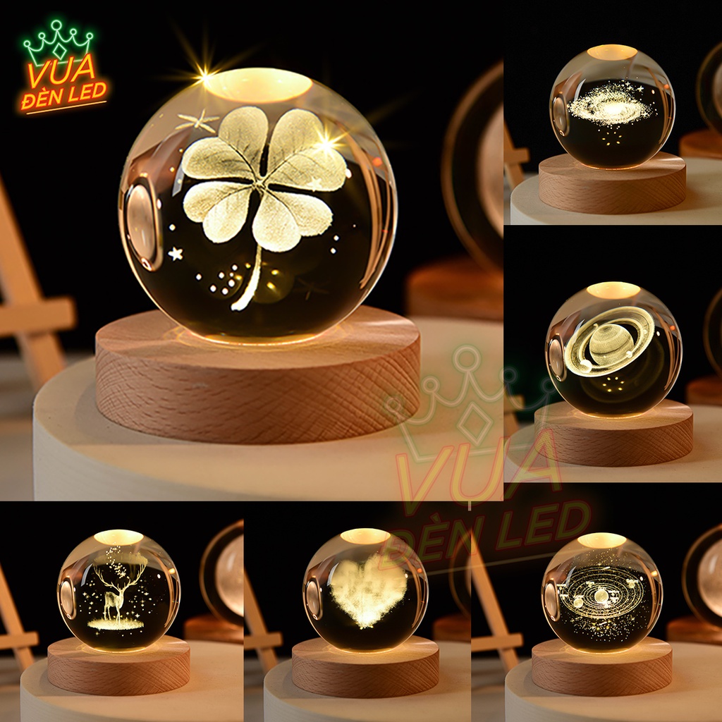 Đèn Ngủ Quả Cầu Pha Lê 3D Phát Sáng VUA ĐÈN LED, Trang Trí Decor Phòng Ngủ, Làm Quà Tặng