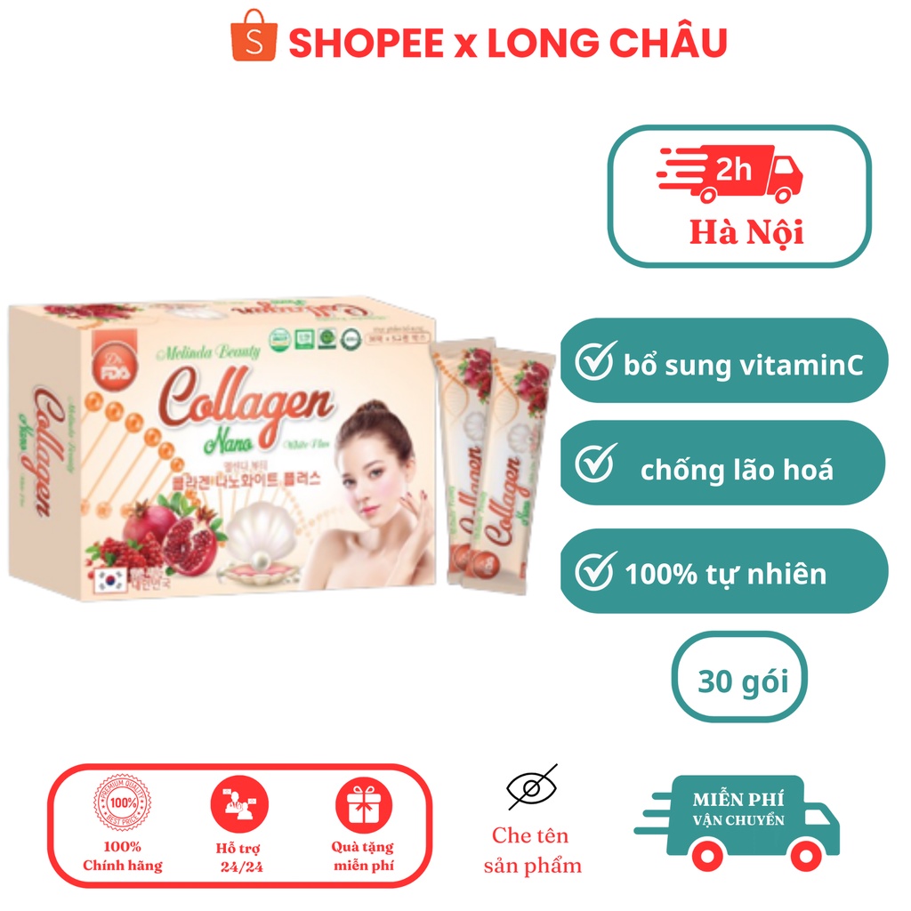 Gói bột collagen nano white plus giúp bổ sung vitamin C, chống lão hóa cho da mịn màng trắng sáng – hộp 30 gói
