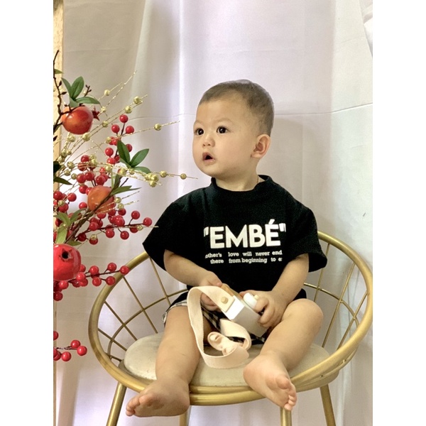 Áo thun, áo phông cotton 100% cho bé in chữ EMBE phong cách Hàn Quốc