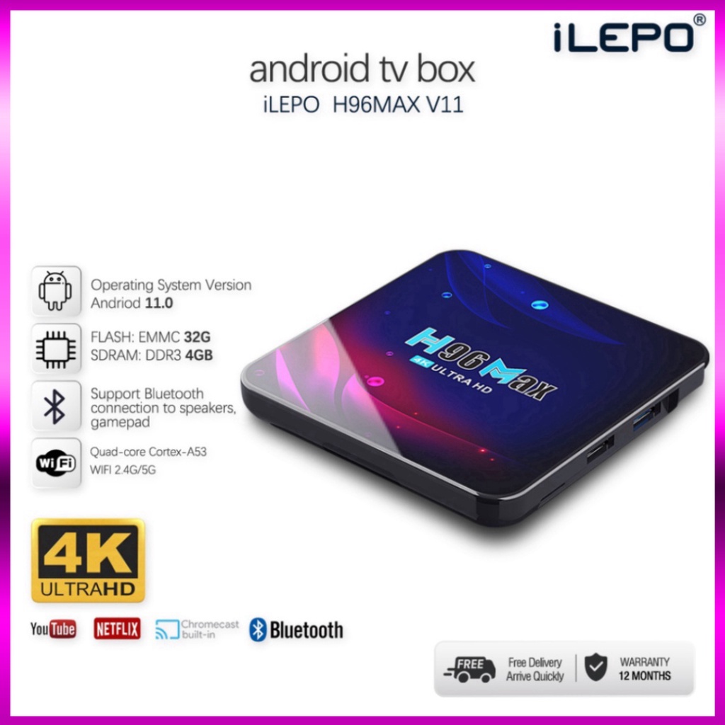 Ram 4G Rom 32G kết nối internet cho tivi thường bảo hành 12 tháng H96maxV11 android tv box - Siê
