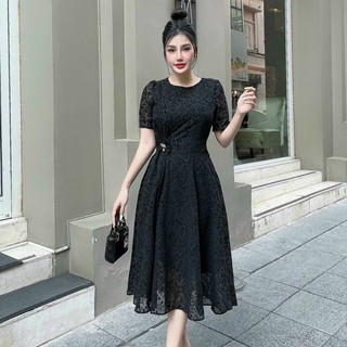 ĐẦM XOÈ REN THIẾT KẾ VOAN HOA NHUNG EO ĐÍNH PHỤ KIỆN TẶNG KÈM HOA TAI THỜI TRANG
