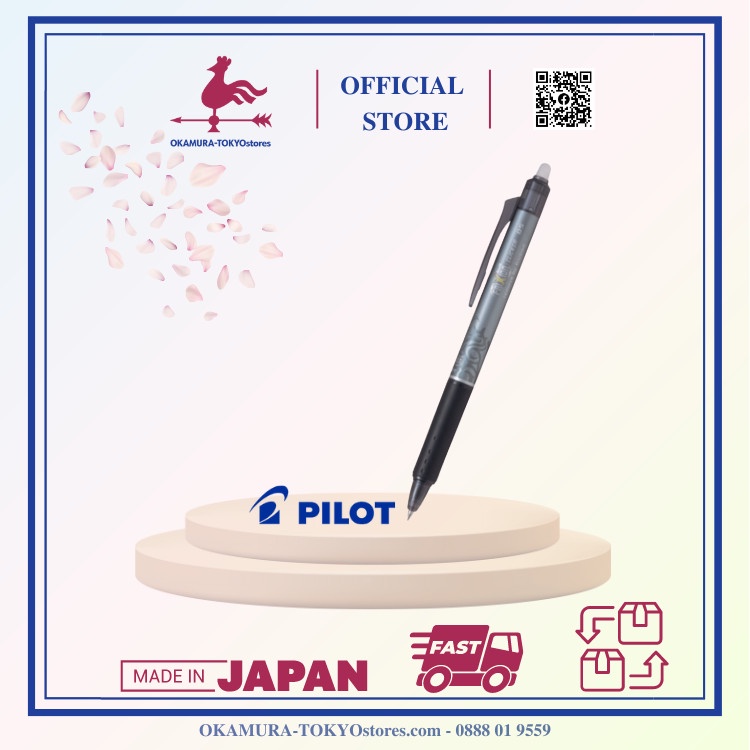 Bút bi tẩy xóa được Frixion Ball Clicker màu đen, Bút văn phòng Pilot ngòi 0.5mm viết êm không tạo bụi thông minh