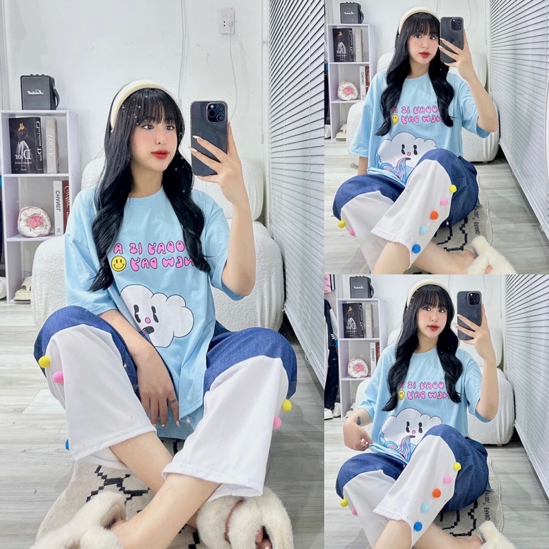 SET SUÔNG ĐÁM MÂY XANH QUẦN ĐÍNN CỤC BÔNG