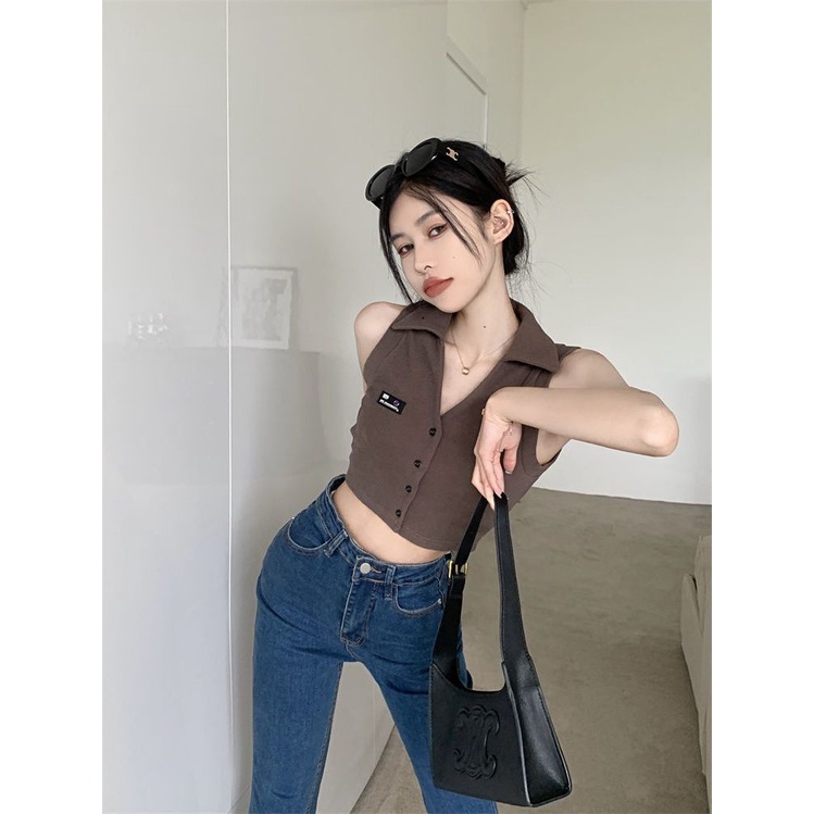 Áo kiểu polo COZOK không tay phong cách cổ điển gợi cảm