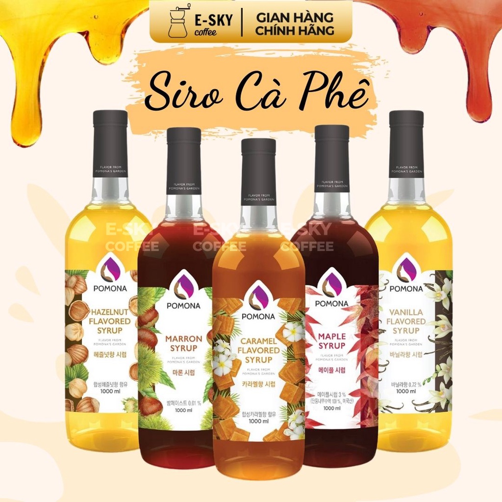Siro Pha Cà Phê Pomona Coffee Syrup Nguyên Liệu Pha Chế Hàn Quốc Chai Thủy Tinh 1 Lit