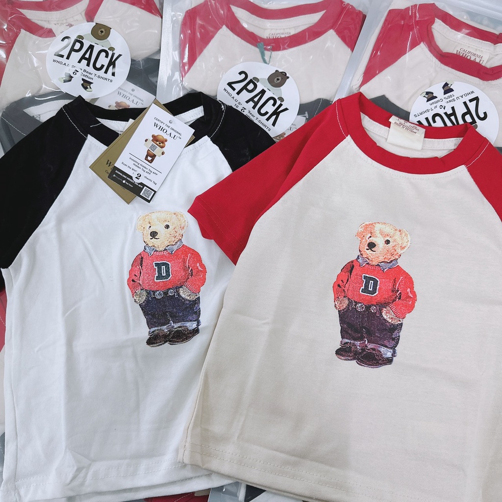 SÉT 2 ÁO COTTON IN GẤU BÉ GÁI, TRAI