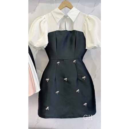 Đầm Tafta Tay Bồng Đính Đá Nơ Siêu Xinh