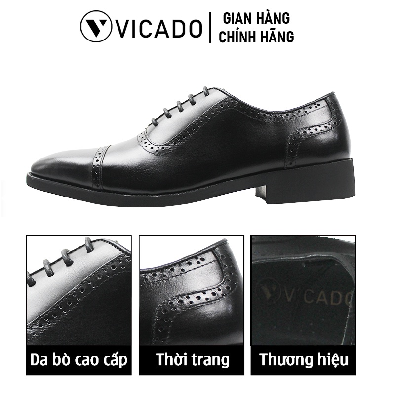 Giày tăng chiều cao nam da bò cao cấp công sở Oxford Vicado VC0021 màu đen