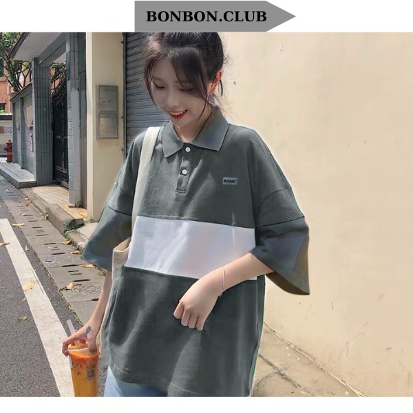 Áo Polo Thun Form Rộng Unisex Locadrand Nam Nữ Oversize Chất Vải Cá Sấu Cao Cấp 2 Màu Xám Sọc Trắng BONBON.CLUB