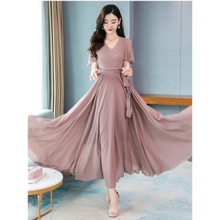ĐẦM MAXI BÈO EO CỔ V - YB230222