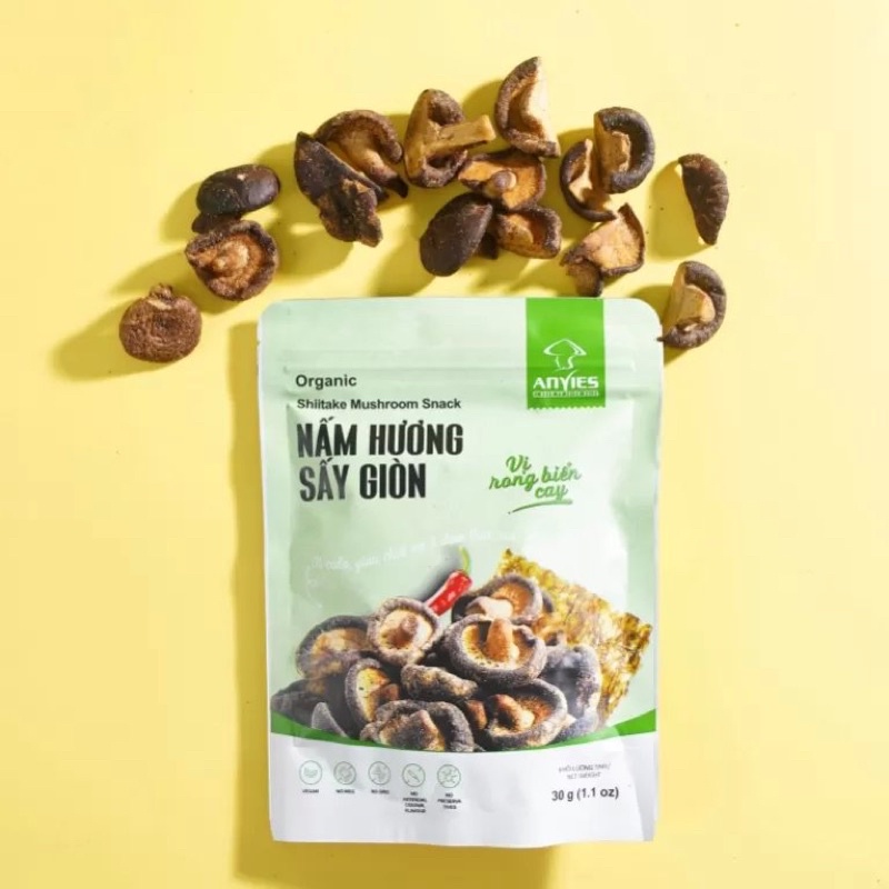 Nấm hương Việt sấy giòn ăn liền Anvies , snack nấm 100% nấm hương trồng tại Việt Nam, tốt cho bà bầu và trẻ nhỏ