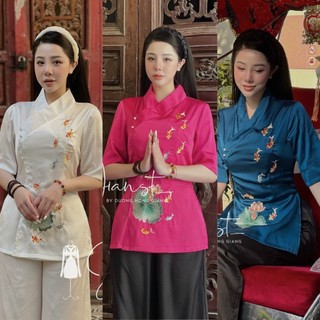 [MỚI] Đồ Lam Nữ Đi Chùa - Bộ Đi Lễ Chùa Trang Nhã Thêu Cá Ngọc Xinh Xắn Dành Cho Phật Tử Vải Lụa Tằm mềm mại C1