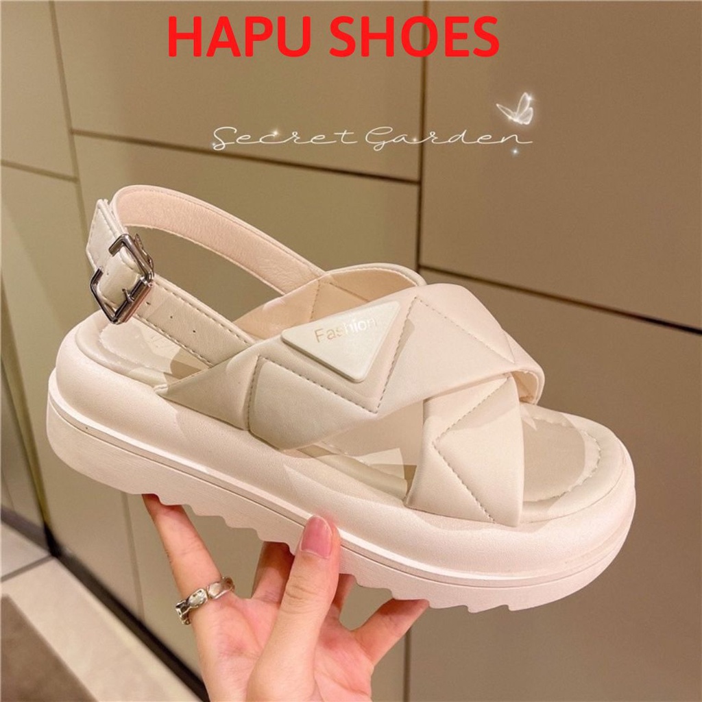 Dép sandal nữ 2 quai chéo chất da mềm, dép quai hậu đế răng cưa hottrend