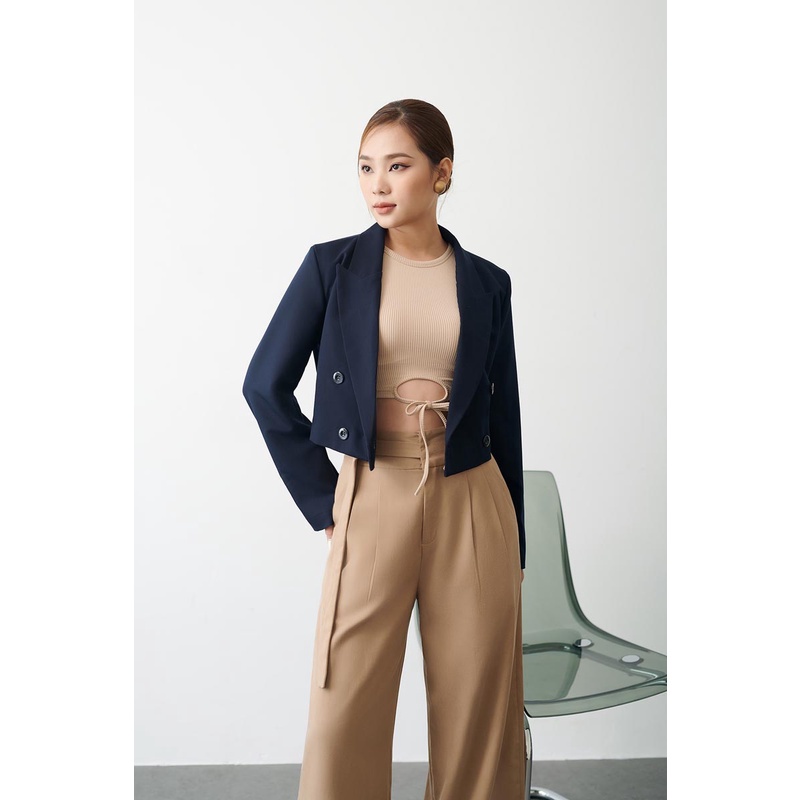 Áo vest blazer form ngắn tay dài thun sau thời trang GAGO màu xanh đen GA4291