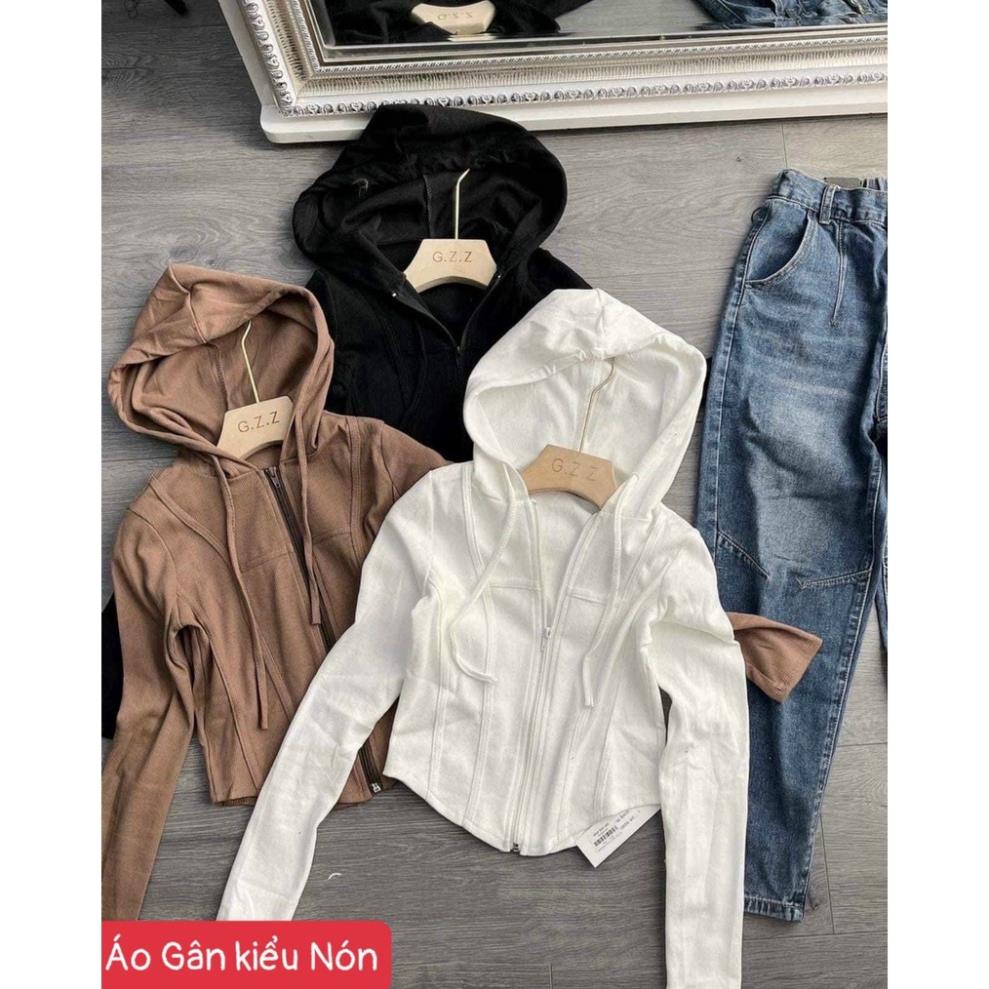 Áo kiểu tay dài có nón viền gân trơn cực hot , chất thun gân dày dặn