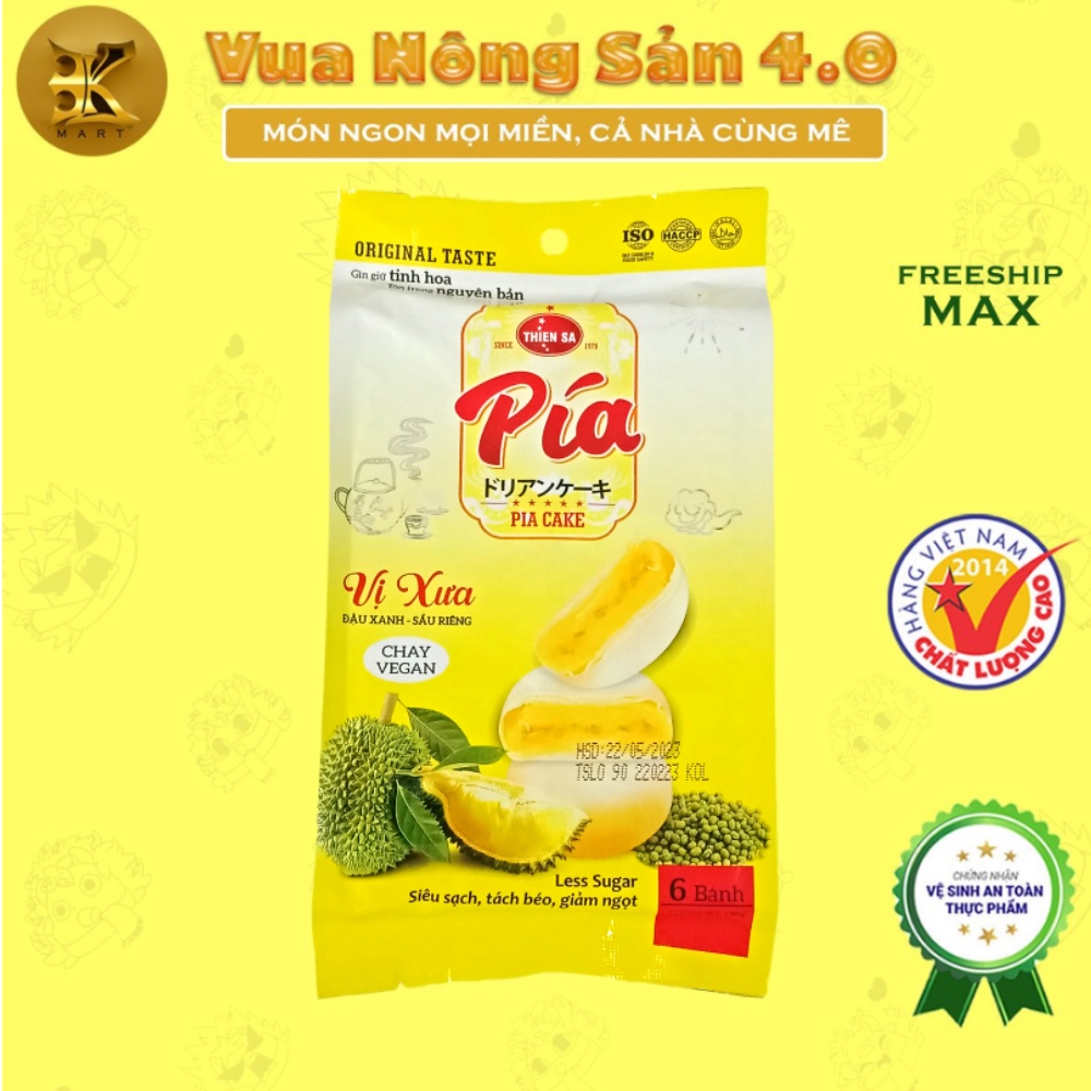 Bánh Pía Chay Tươi THIÊN SA Vị Đậu Xanh Sầu Riêng 6 Bánh (Túi 120G)