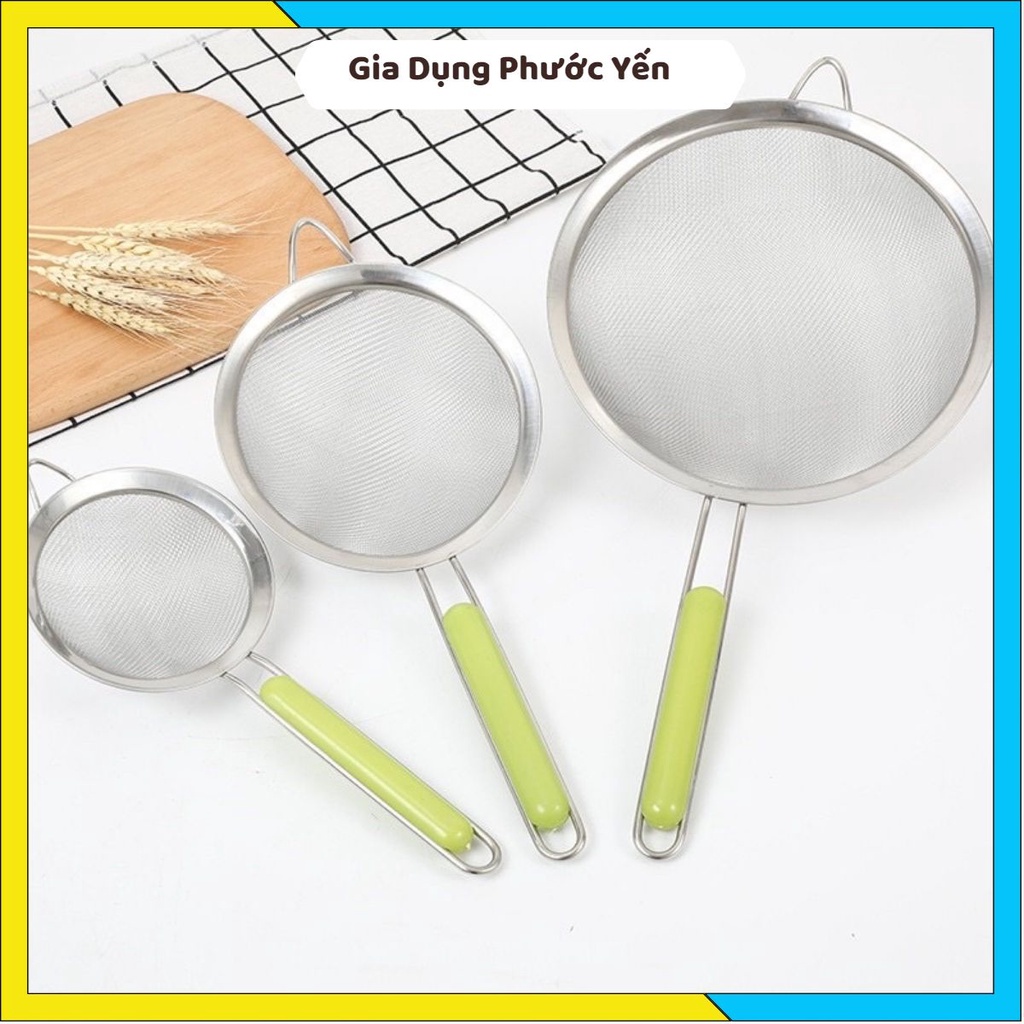 Rây lọc thực phẩm viền Inox cán xanh cao cấp (lọc cua cá bột cháo, nước ép, thức ăn dặm cho bé)
